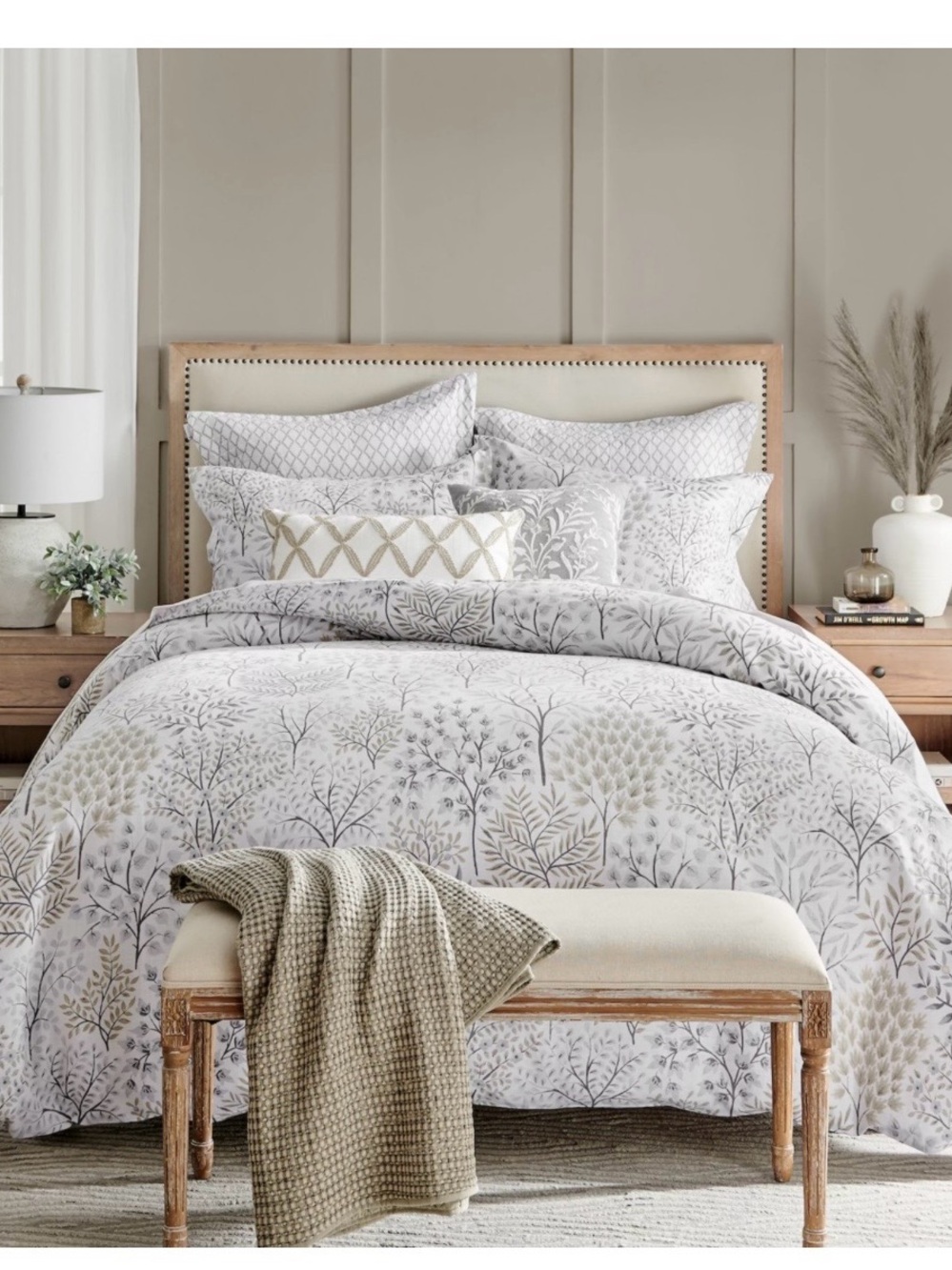 Levtex English Forest King Botanical duvet w/ 2 king shams White tan blue Gray